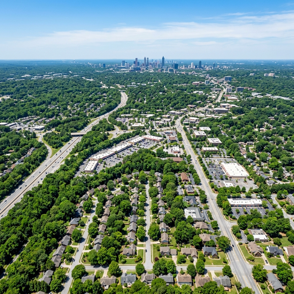 Aerial view of Metro Atlanta suburban neighborhoods